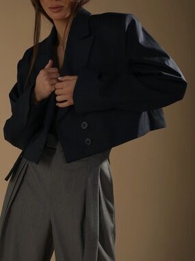 3.1 Philip Lim - Navy Pinstripe Cropped Blazer